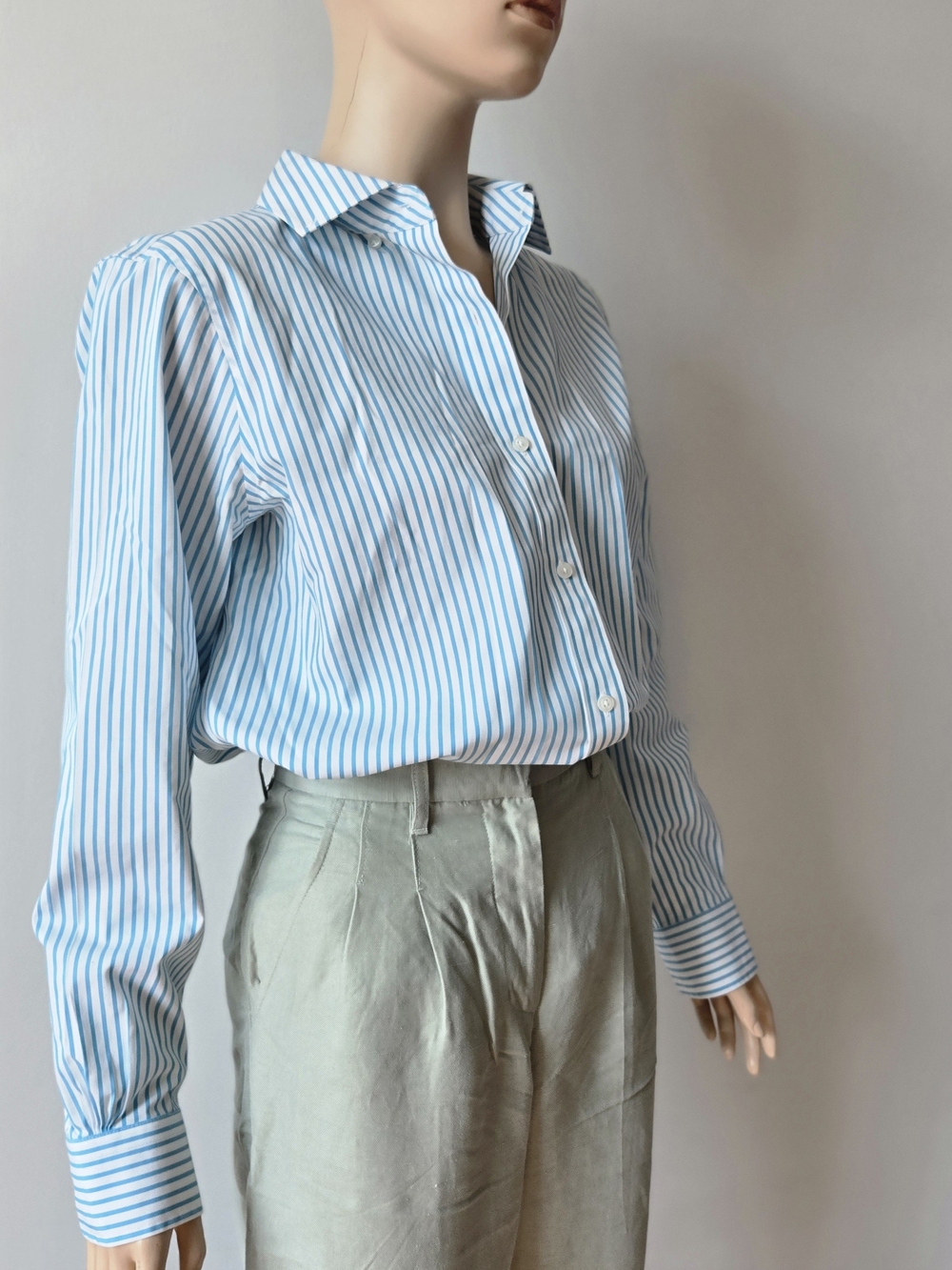 Brooks Brothers Light Blue and White Striped Button-Down Cotton Blouse US 8